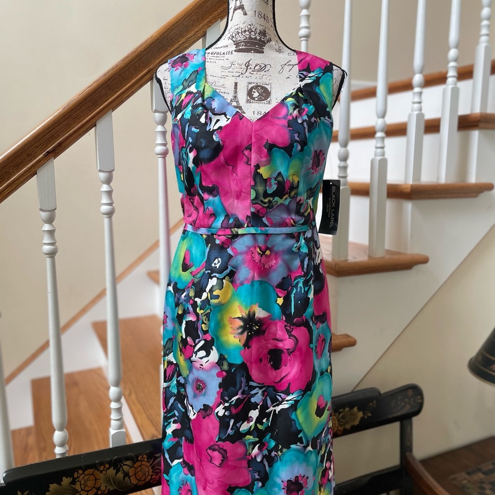 NWT Black Label Evan Picone Watercolor Floral Sheath Dress ~ 4 ~